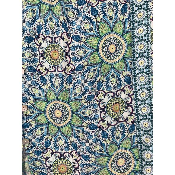 J Jill Tunic Top Blue/GN Small Lotus Floral Sleeveless Button-down Resort Casual - Picture 2 of 6